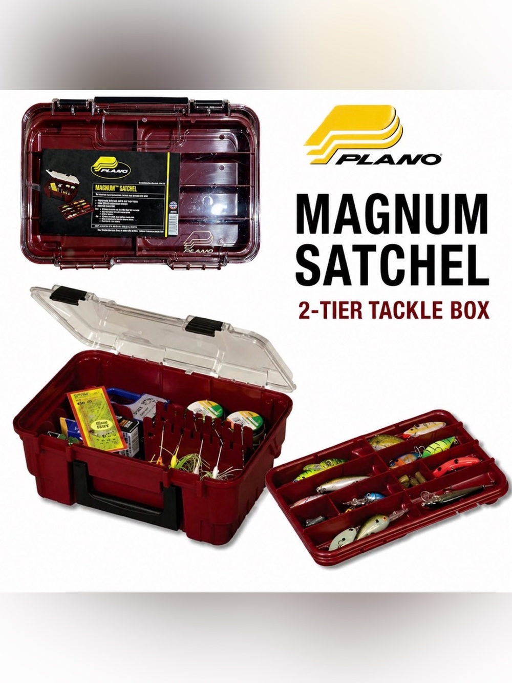 Plano Magnum Satchel Tackle Box Red 2-Tier Fishing Storage Organizer